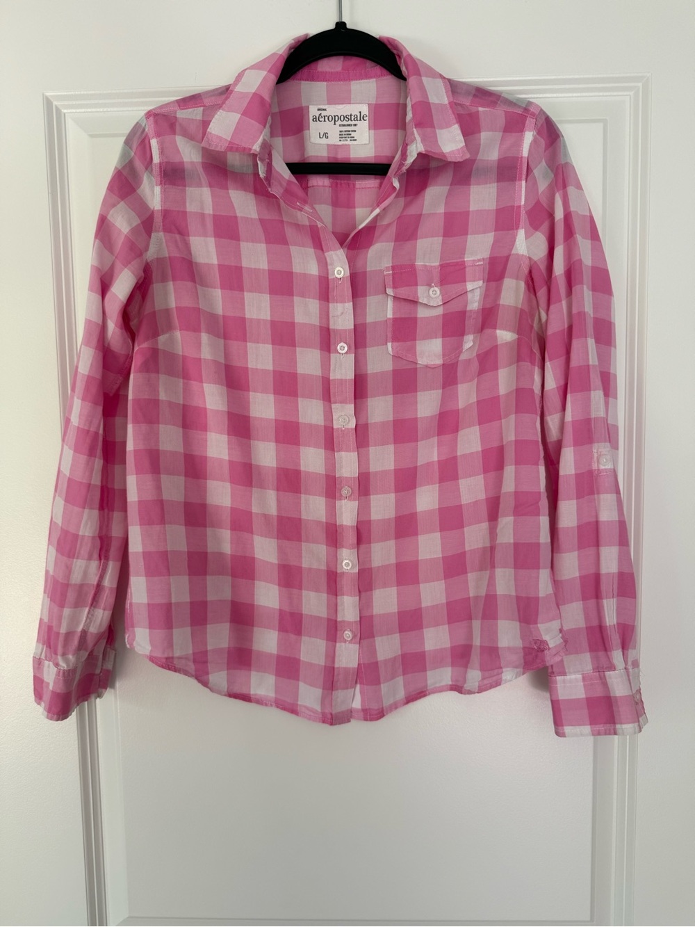 Aeropostale Pink and White Gingham Button-Down Shirt